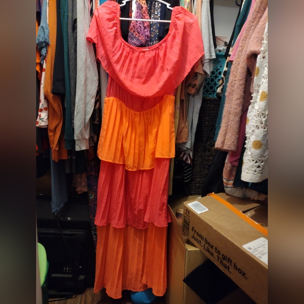 Vibrant Tiered Maxi Dress in Pink and Orange